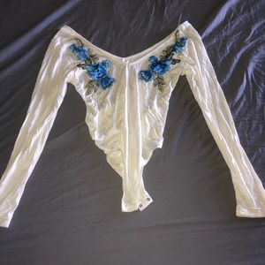 White and Blue flower Bodysuit